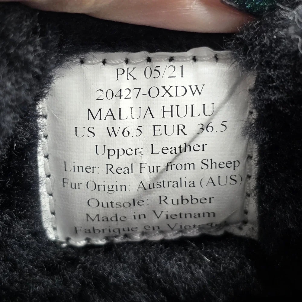 Olukai Malua Hulu Booties Womens 6.5 Black Leather Sheepskin Lined Warm Winter‎
